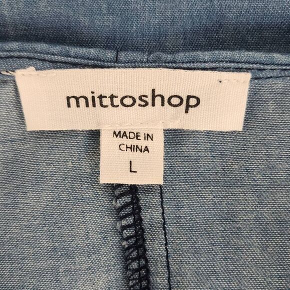 Mittoshop Chambray Mini Dress with Lace-Up Front Size Large Chambray Dress - Picture 6 of 9